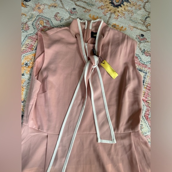 NWT  Alexia Admor Short Sleeve Sleeve Fit And Flare Dress Pink And White - Picture 2 of 8